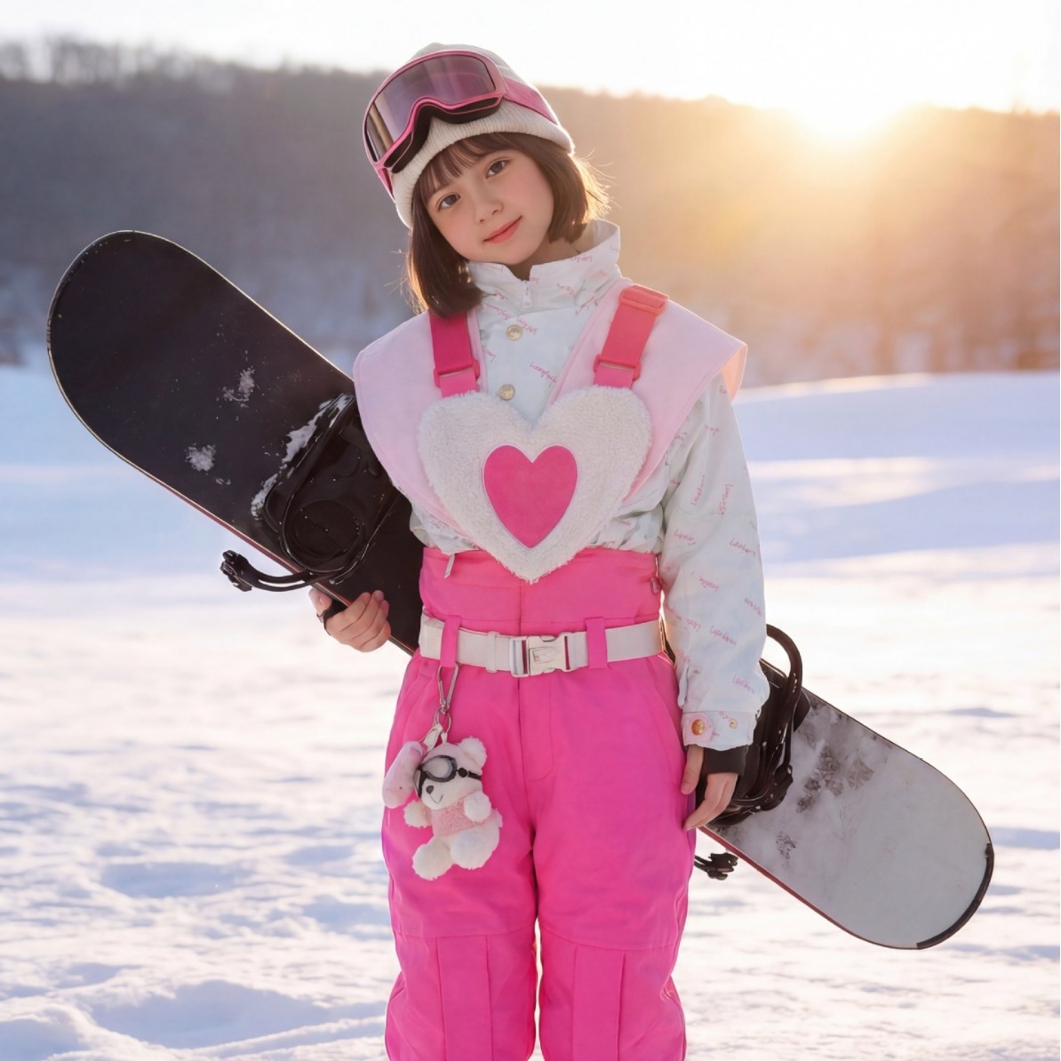 Ldab Pink Heart-Shaped Kidsren's Ski Suit Set for Girls 2026 New Family Windproof and Waterproof Single and Double Board Ski Suit