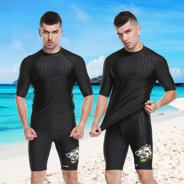 Jiehu Men's Swimsuit, Water-Repellent and Breathable Two-Piece Solid Color Swimsuit, Factory Direct Sale Sharkskin Men's Swimsuit