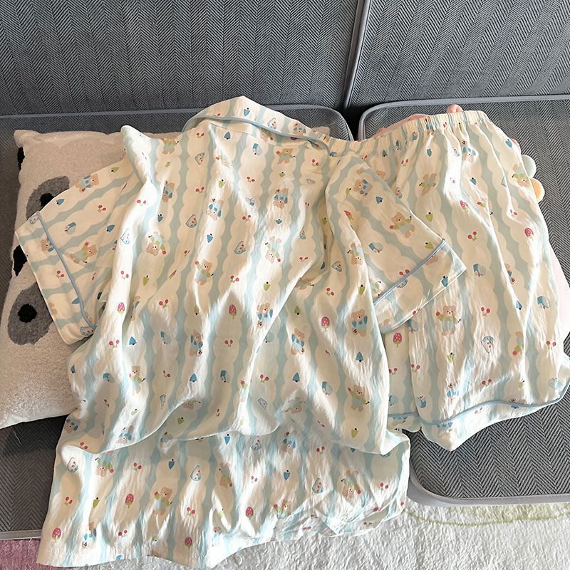 云朵棉睡衣女夏季薄款可爱卡通短袖短裤宽松网红家居服套装可外穿|undefined