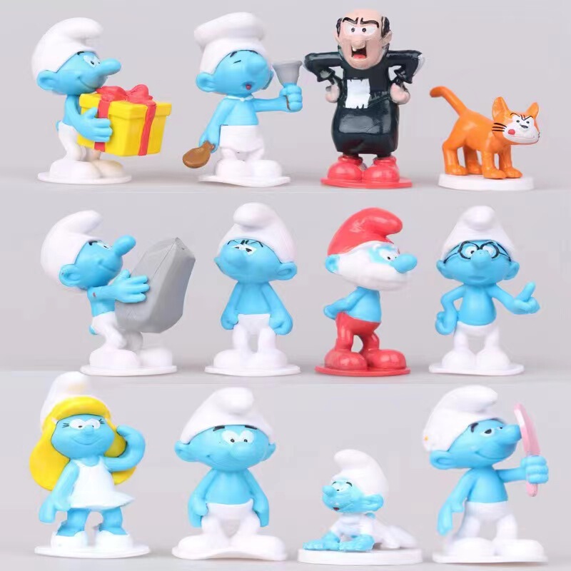12 Smurfs Hand-made Les Schtro Smurfette Blue Elf Toy Model Cake Decorative Ornaments