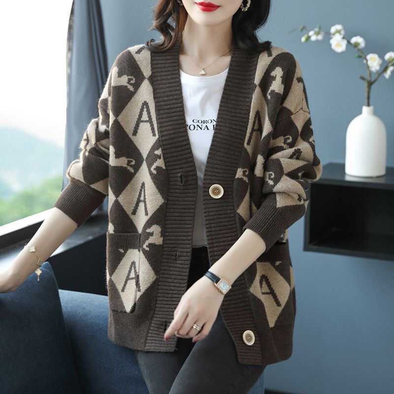 Fall/Winter 2026 New Style Plus Size Knit Cardigan for Women, Korean Style Loose Fit, Versatile Sweater Coat Top