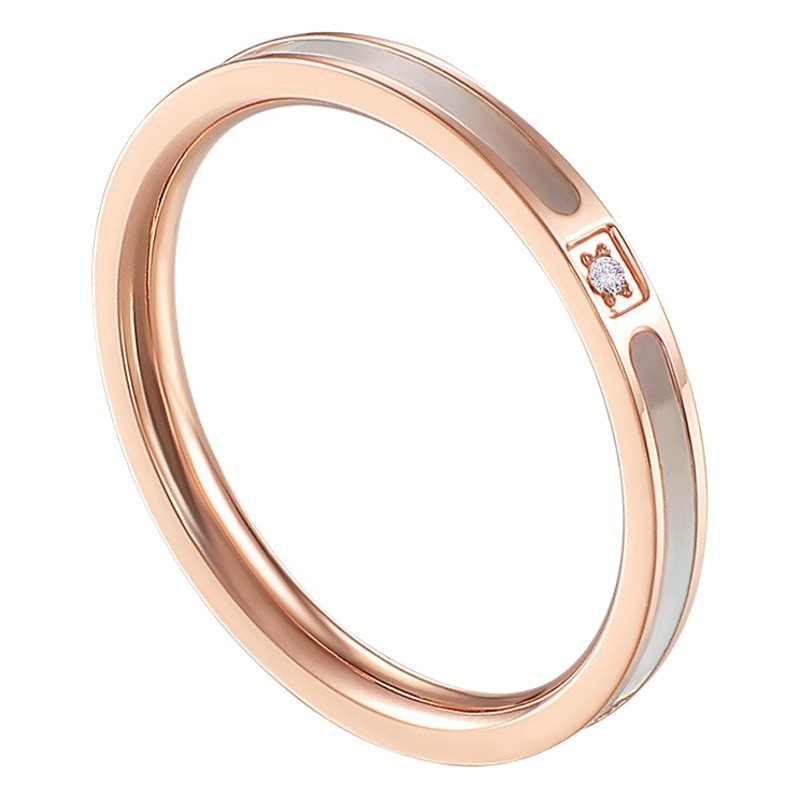 Japanese and Korean Fashion Elegant 18k Rose Gold Titanium Steel Ring Women's Single Diamond White Shellfish Simple ins Cold Wind Tail Ring Jewelry