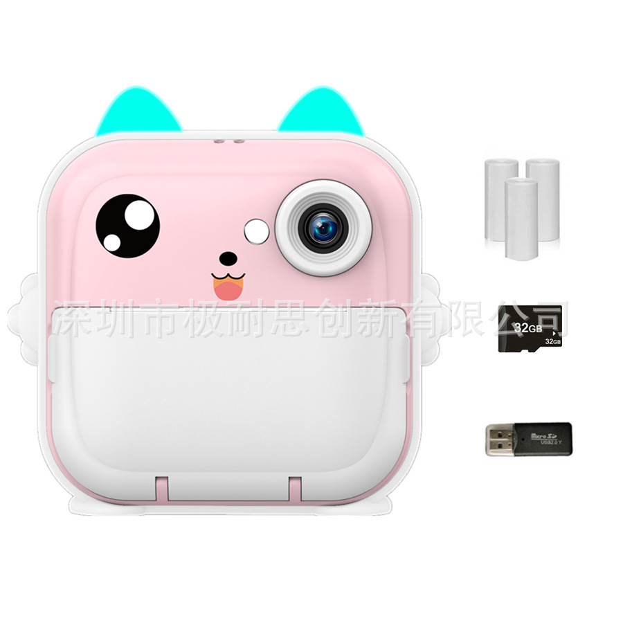 Q5 프린팅 카메라 - 핑크 - 싱글 카메라(인쇄지 3롤 포함) 32G 메모리 카드 + 카드 리더기