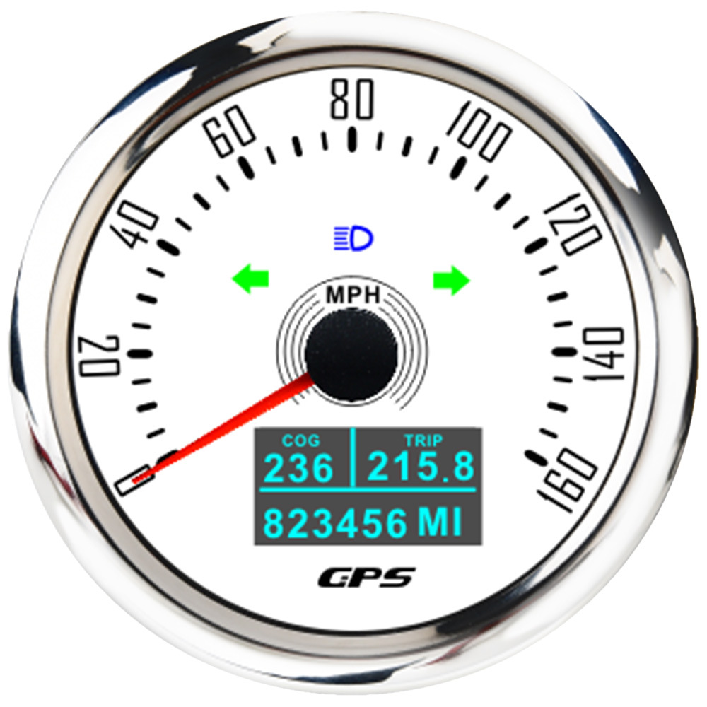Odometer with Trip: Motuoche automobile instrument - silver-bezel-white-face-160mph