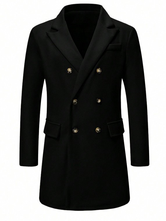 Abrigo de Lana Cruzado para Hombre, Otoño/Invierno 2025, Comercio Exterior Transfronterizo, Estilo Europeo y Americano, Abrigo de Lana, Amazon Temu