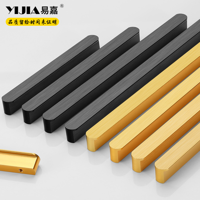 Yijia Cabinet, Solid Black Door Panels with Extended Handles from Wenzhou—Perfect for Wardrobes and Drawers, Featuring Rounded Edges in a Minimalist American Style