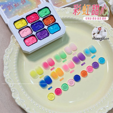 彩虹甜心九宫格拍拍胶2025年新款夏日晕染高饱和彩绘胶美甲店专用