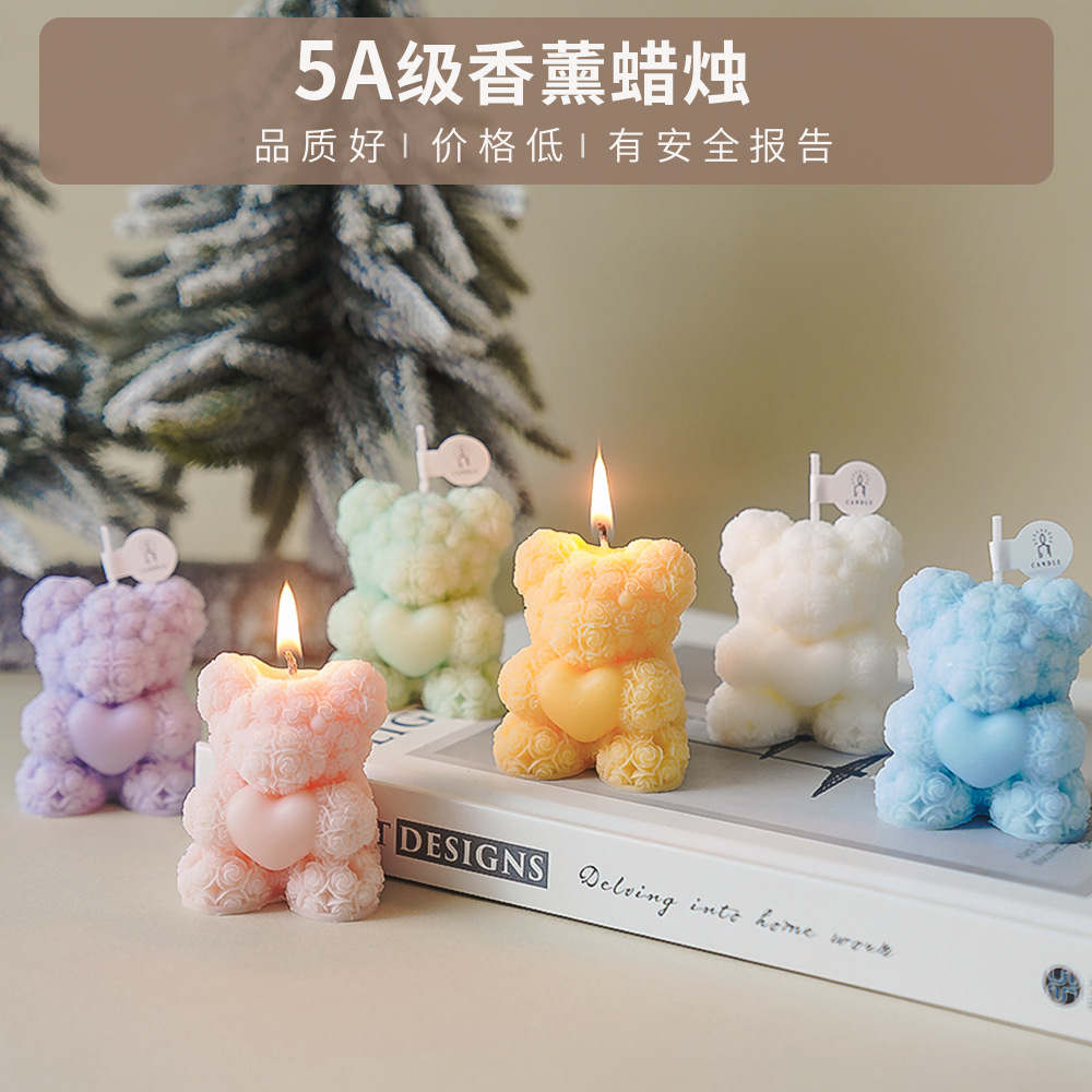 Día de San Valentín rosa oso vela de incienso regalo de mano al por mayor atmósfera de estilo de hogar adornos lindos osos vela