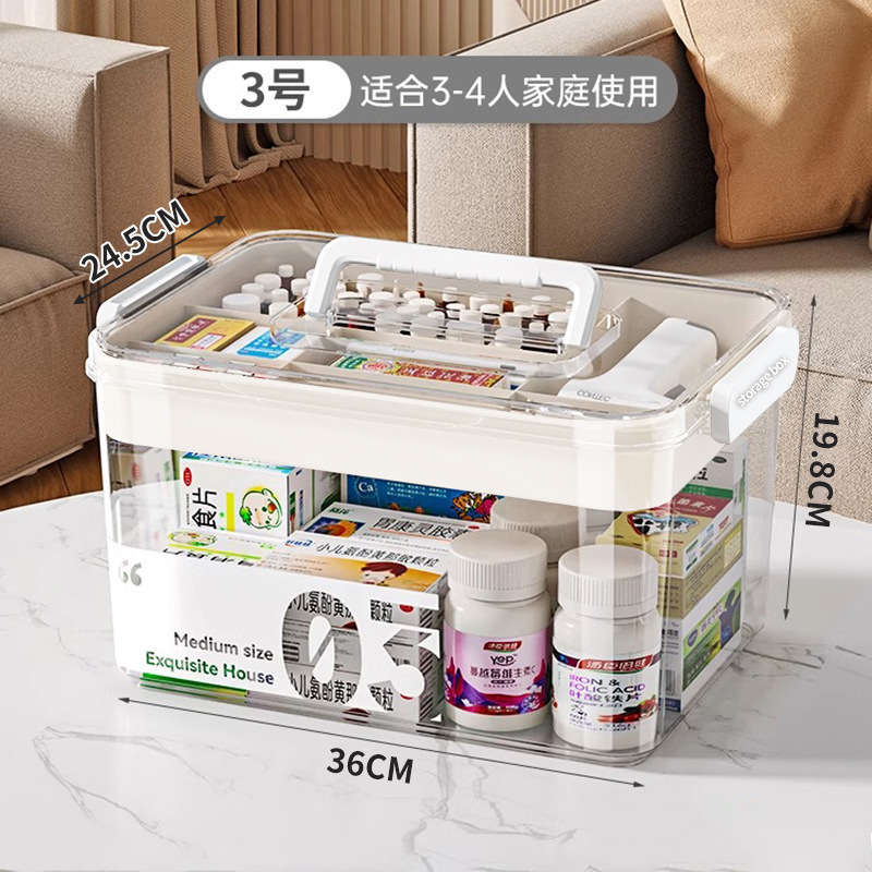 Multifuncional caja de la medicina hogar de gran capacidad espesado sellado de almacenamiento de la medicina transparente caja de primeros auxilios médicos