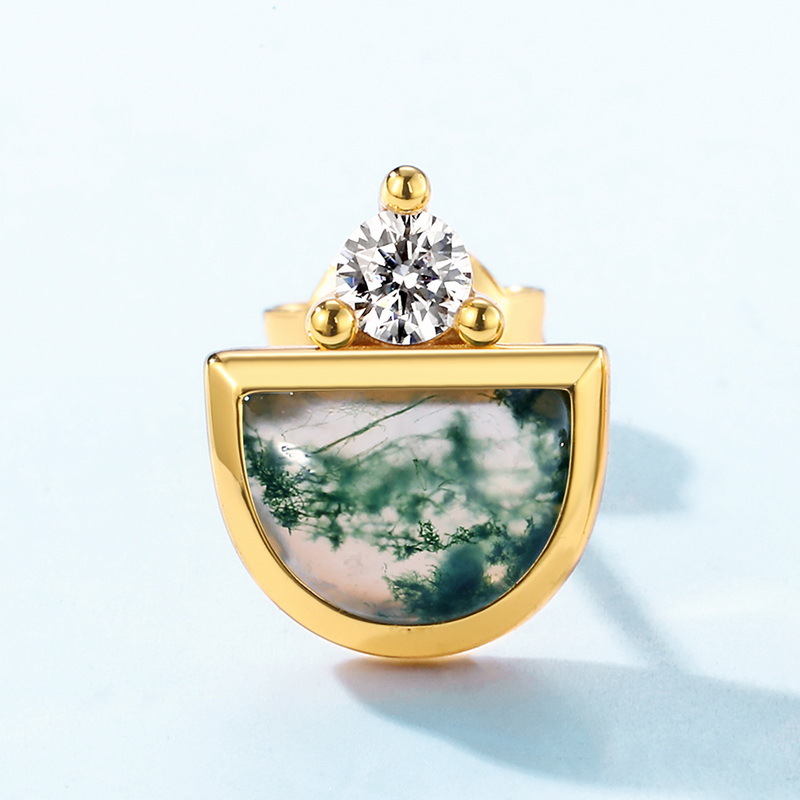 Deseo transfronterizo e-commerce suministro S925 plata con incrustaciones de musgo verde piedra Stud pendientes hembra ágata acuática pendientes moda europea y americana