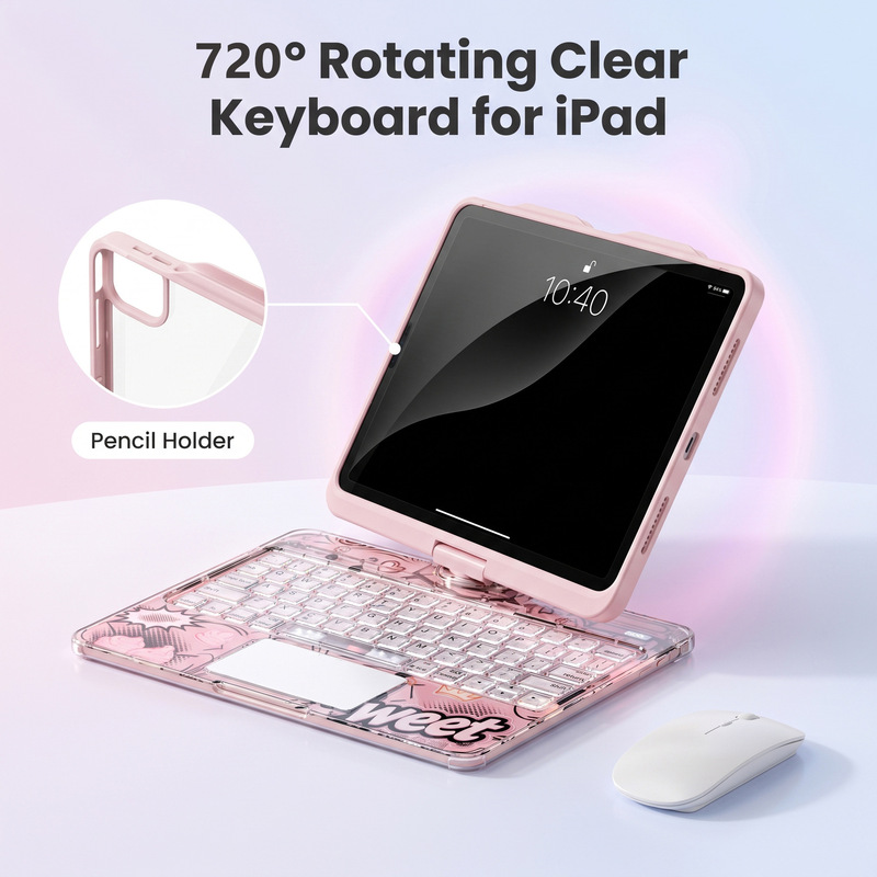 New iPad11 Magic Keyboard Pro10 with Backlight and Rotating Function, Compatible with Apple Tablet Air68, Bluetooth Technology, Transparent New iPad11 Magic Keyboard Pro10 with Backlight and Rotating Function, Compatible with Apple Tablet Air68, Bluetooth Technology, Transparent