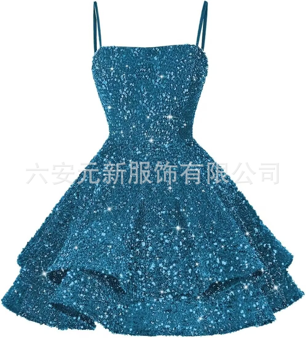 Comercio exterior de Europa y América Amazon nuevo cinturón de sequillas sexy cuello en V corto vestido de baile de fiesta