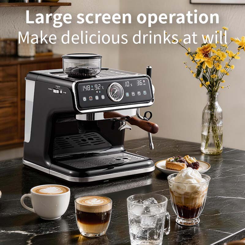 Cross-Border English-Style Concentrated American-Style Semi-Automatic Coffee Machine with Integrated Grinder, Smart Italian-Style Commercial and Home-Use Coffee Machine Cross-Border English-Style Concentrated American-Style Semi-Automatic Coffee Machine with Integrated Grinder, Smart Italian-Style Commercial and Home-Use Coffee Machine