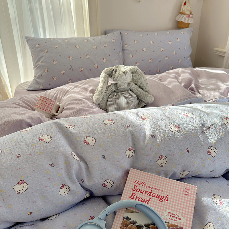 Cama de algodón de cuatro piezas A clase madre y bebé dormir desnudo pro piel sábanas de cama de algodón puro Kasa dormitorio dibujos animados lindos tres piezas 4