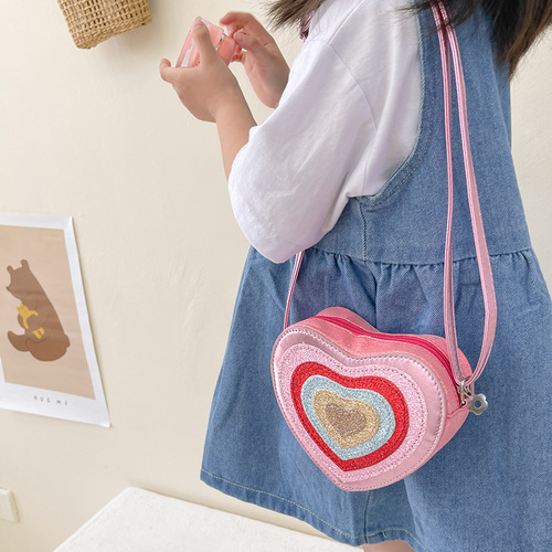 Children's Bag Fashion Kindergarten Bag Korean Style Heart-Shaped Decorated Coin Purse Cute Girls Crossbody Bag Mini Small Bag