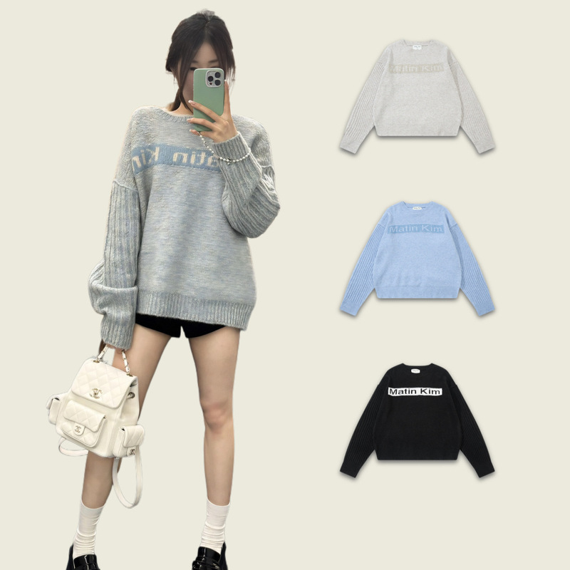 Korean Niche Trendy Brand Matin Kim Round Neck Knitwear for Men and Women, Contrasting Color Stitching Mk Knitwear for Autumn and Winter Korean Niche Trendy Brand Matin Kim Round Neck Knitwear for Men and Women, Contrasting Color Stitching Mk Knitwear for Autumn and Winter