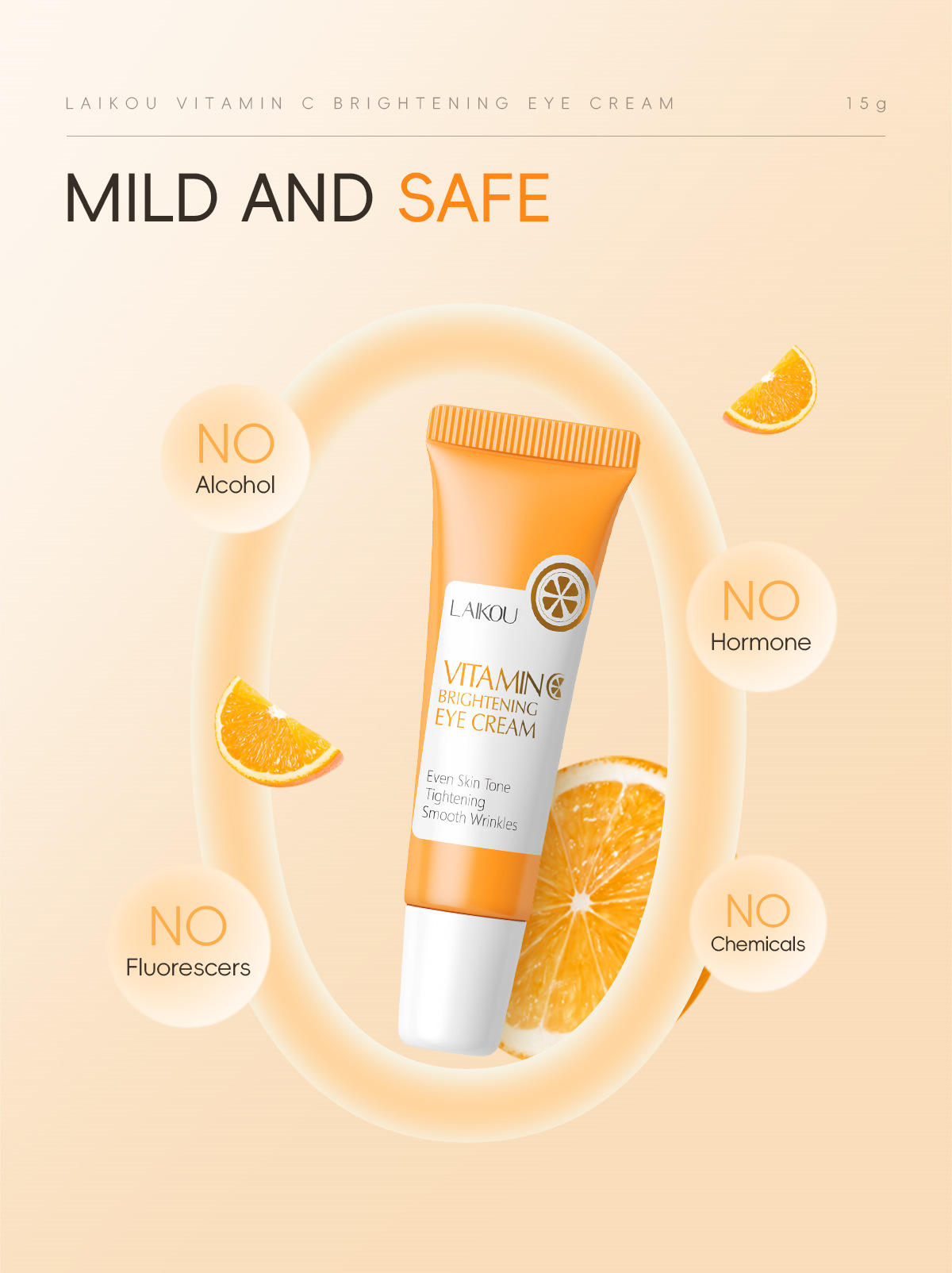 Cross-border laikou Vitamin c Eye Cream 15g hydrates, moisturizes and cares for the skin around the eyes to brighten the complexion. Factory wholesale undefined