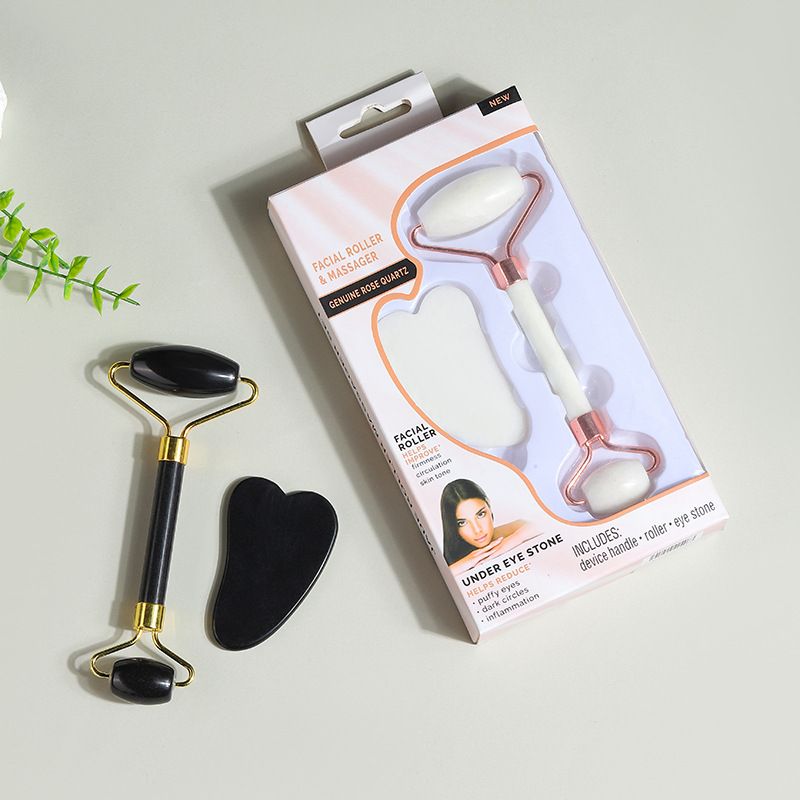 Rodillo Masajeador Facial de Jade de Doble Cabezal Jade Natural manual para masaje facial