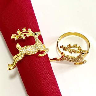 Cross-Border Hotel Christmas Deer Napkin Buckle Napkin Ring Red Diamond-Encrusted Elk Napkin Ring Manufacturer Wholesale