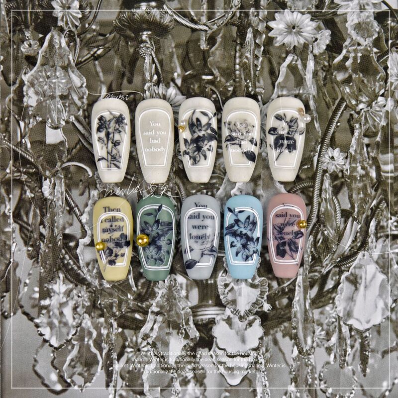 tomoni embossed nail art stickers do not lose cooperation Japanese retro nail stickers black flower Gold Standard Jewelry Wholesale