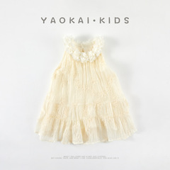 夏季女童禮服裙子寶寶生日周歲無袖重工連衣裙嬰兒花邊領裙子