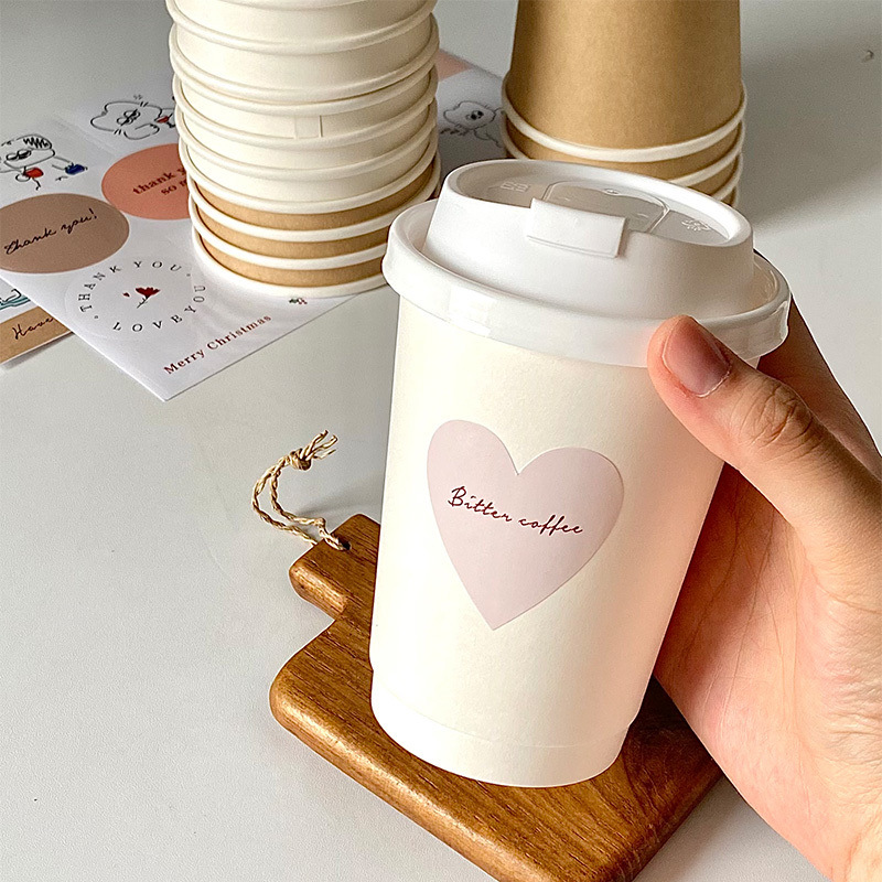 Taza de café desechable en taza de cartón kraft de doble capa con tapa engrosada taza de té de leche caliente para llevar taza de agua de leche de soja