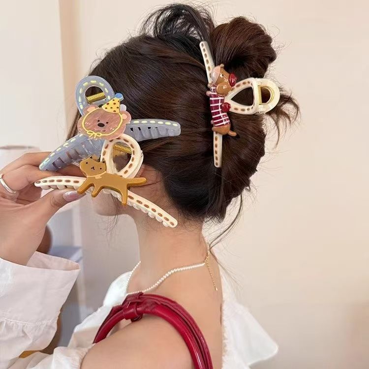 Korean-Style Graffiti Cartoon Claw Clip for Women, Versatile and High-End Shark Clip for the Back of the Head, Elegant Hairpin Hair Accessory