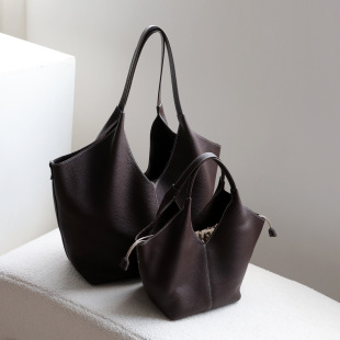 Leather handheld capacious shoulder bag, one-shoulder bag, genuine leather, South Korea