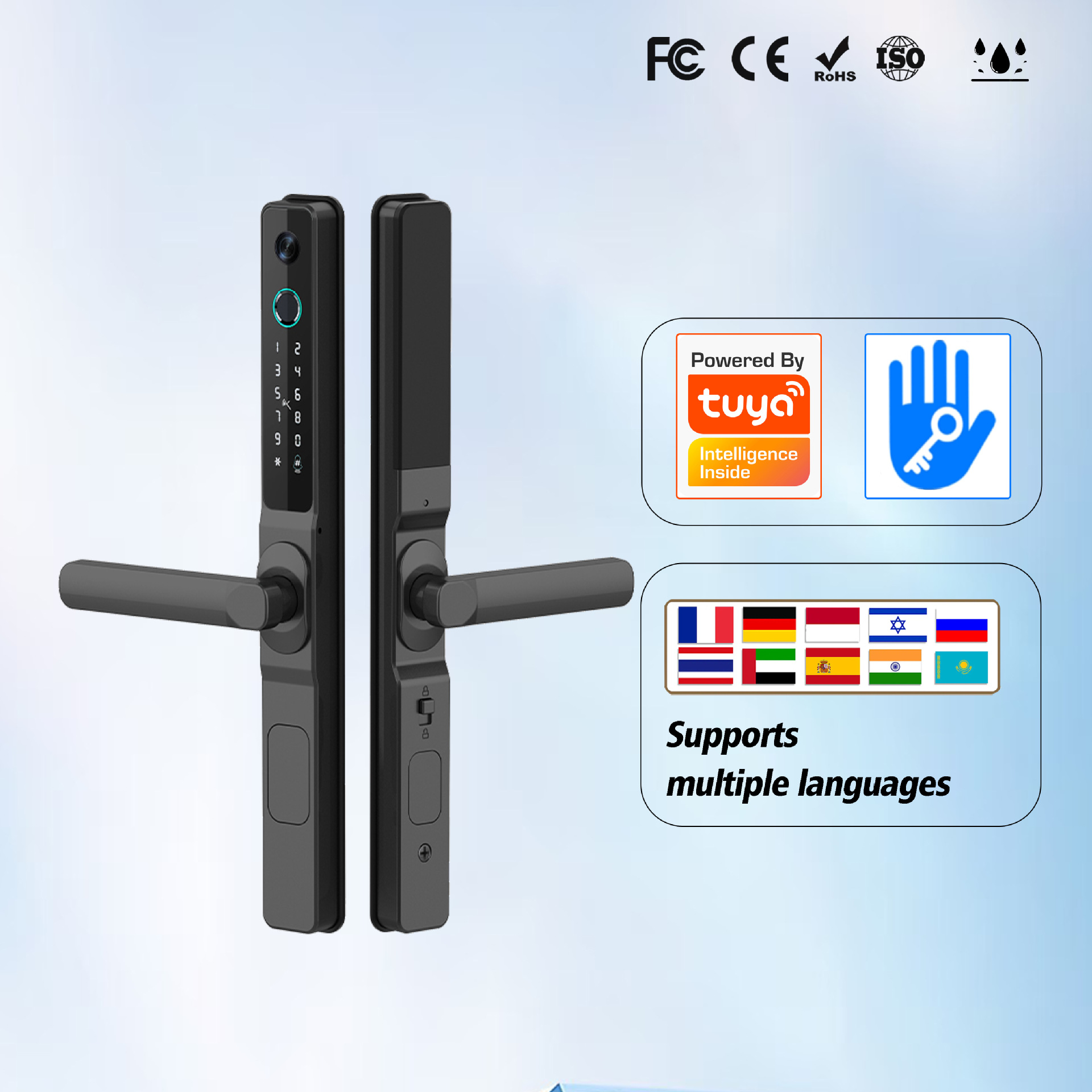 断桥铝智能锁wifi指纹电子猫眼门锁平移门锁体防水密码锁带摄像头