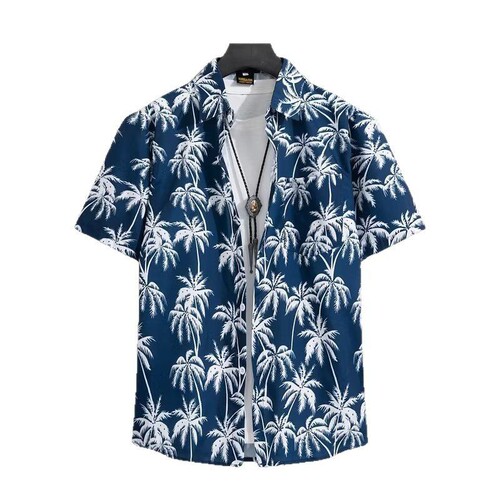 Cool and stylish full print short-sleeved shirt for men, summer retro street Hawaiian lazy couple vacation beach floral shirt