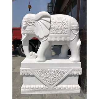 福建石雕厂家现货 石雕大象 花岗岩芝麻白石象 石雕动物神兽摆件