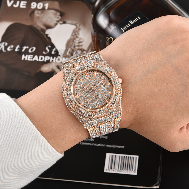 Popular European And American Hip-Hop Style Men's Mechanical Watch With Moissanite Inlay, Waterproof Stainless Steel,_voghion.com