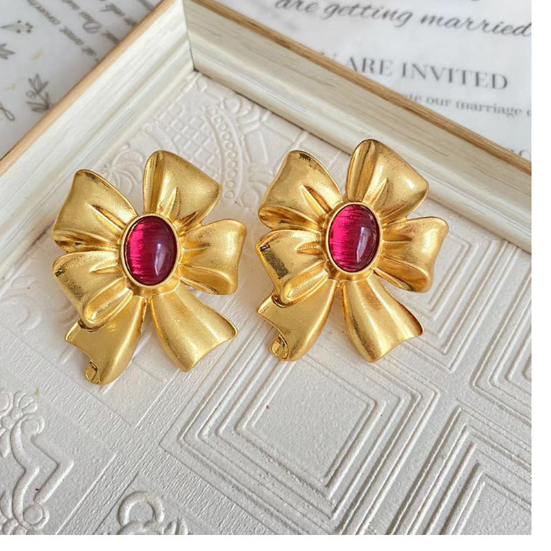 Retro Bow Knot Alloy Plating Artificial Gemstones Womenu0027S Ear Studs 1 Pair