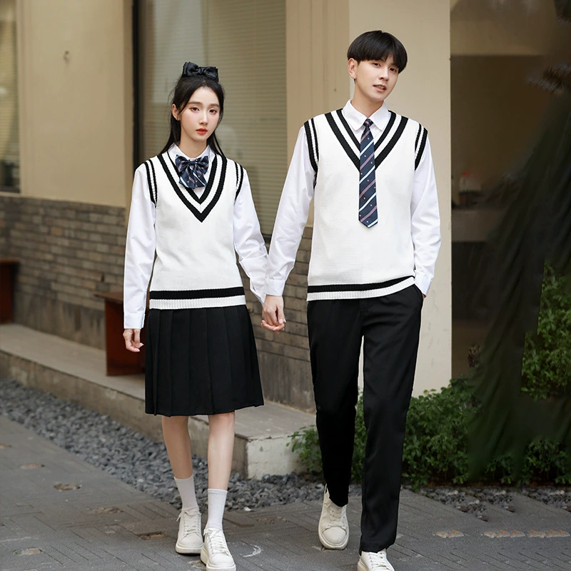 Костюм для школьной формы в стиле колледжа Учащиеся средней школы Студенты средней школы в Корейском стиле Кампус Британский свитер Жилет-тройной классный костюм Осень