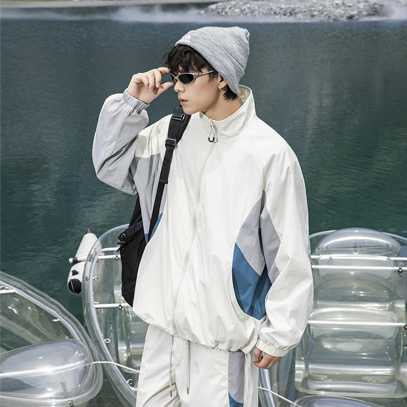 2025 Autumn Sporty Simple Color-Block Casual Jacket Outdoor Japanese Style Trendy Brand Windbreaker Jacket