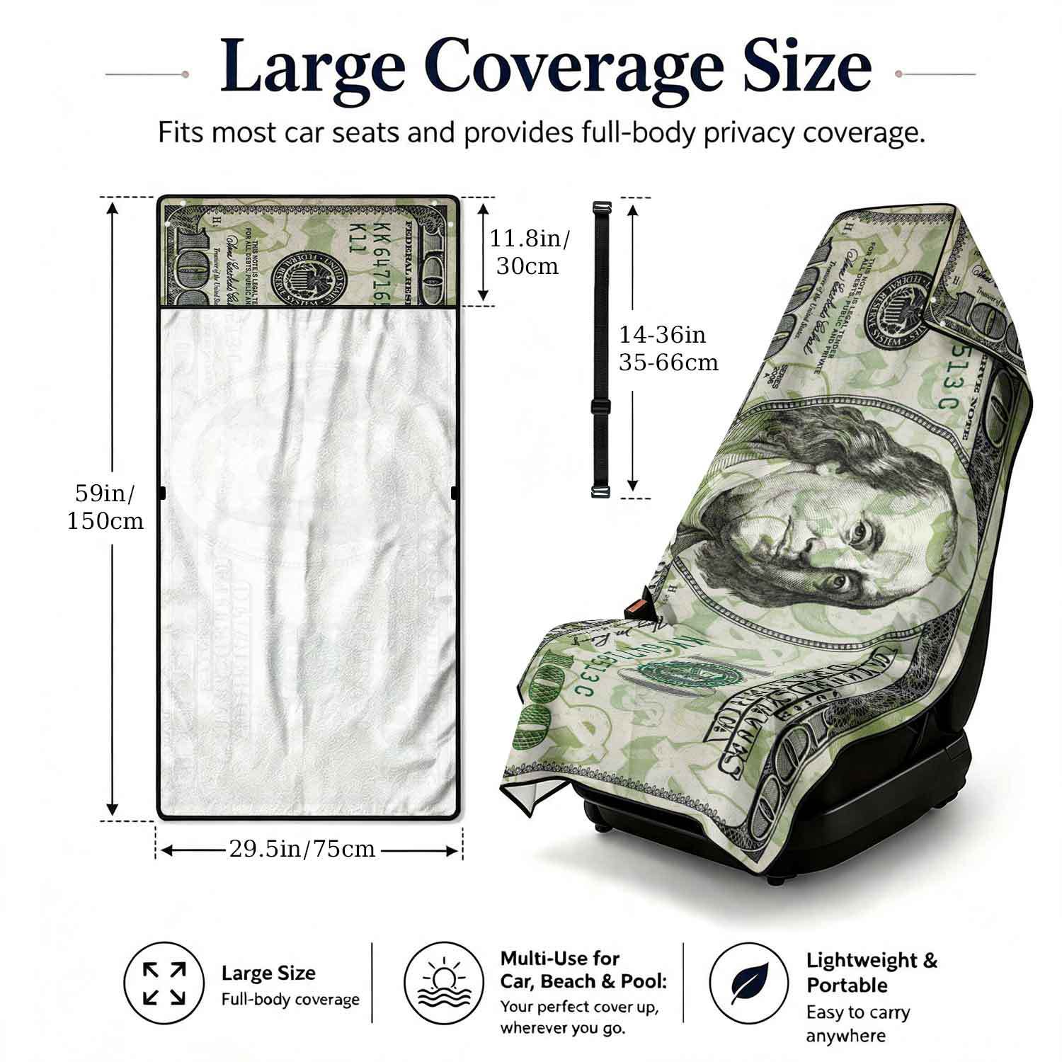 2-piece dual-use car seat cover, ultra-fine fiber, can be used as a beach towel, printed car protective seat cover 13