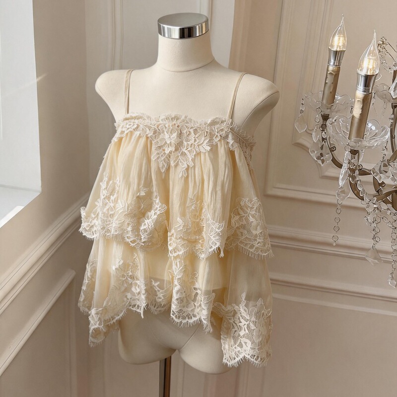 Real Price Includes Protection for 2026 Gentle Style Heavy-Duty Multi-Layer Lace Camisole for Women, Summer Design with Irregular Top
