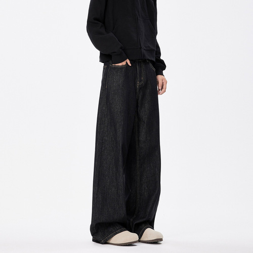 Vintage American Cleanfit Wide Leg Denim Jeans for Men - Trendy Brand Loose Tapered Straight Leg Casual Ground-Long Pants