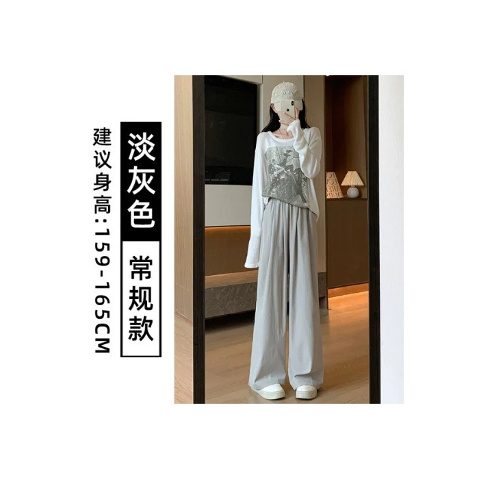 プラスサイズストレートカジュアル山本パンツファットMM薄いプリーツナローパンツワイドレッグパンツレイジースタイルスリムウォーキングパンツ|undefined