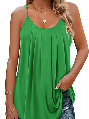 Cross-border European and American Plus-size Solid Color Strappy 2025 Summer Fashion Elegant Pleated Thin-strap Loose Casual Vest