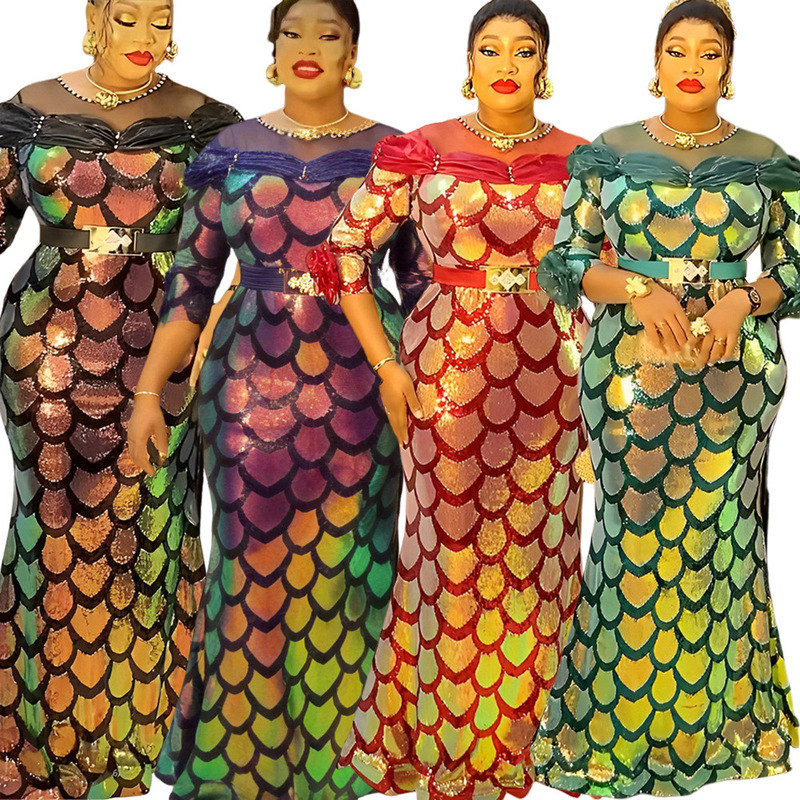 Cross-border European and American New Sequin Fishtail Skirt Christmas Party Dress African Women's AliExpress plus size dress Cross-border European and American New Sequin Fishtail Skirt Christmas Party Dress African Women's AliExpress plus size dress
