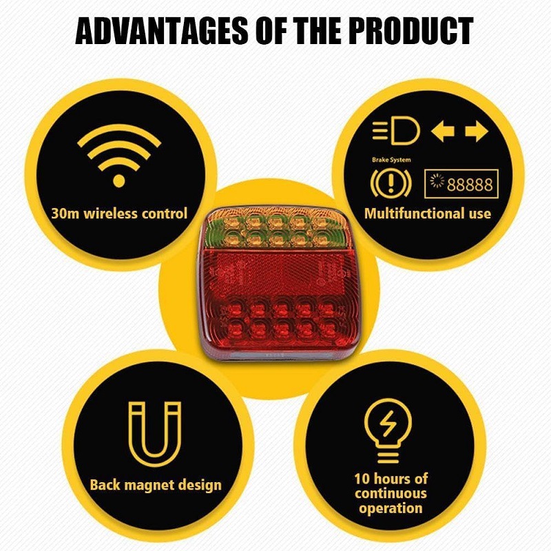 Cross-Border New Portable Wireless Trailer Light Magnetic Rechargeable Waterproof Led Kit with Suction Cup Base Tail Light