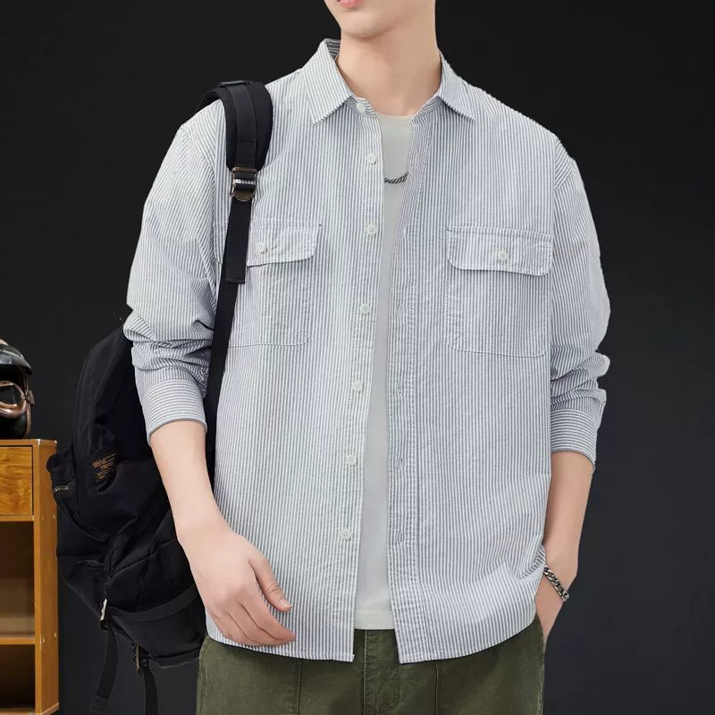 Полосатая рубашка мужская куртка с длинными рукавами весной 2025 новый повседневная рубашка высокого класса приливная одежда большой размер весна и осень