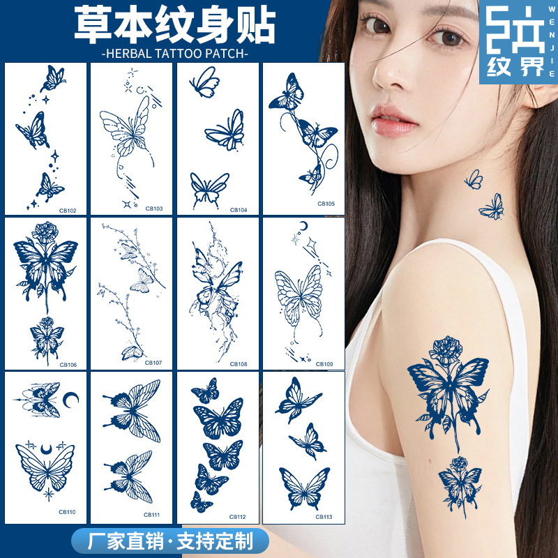 Butterfly Herbal Juice Tattoo Sticker Waterproof for Women, Bold Design to Cover Scars, Realistic Flower Arm and Back of Hand Fake Tattoo Sticker, Customizable Butterfly Herbal Juice Tattoo Sticker Waterproof for Women, Bold Design to Cover Scars, Realistic Flower Arm and Back of Hand Fake Tattoo Sticker, Customizable