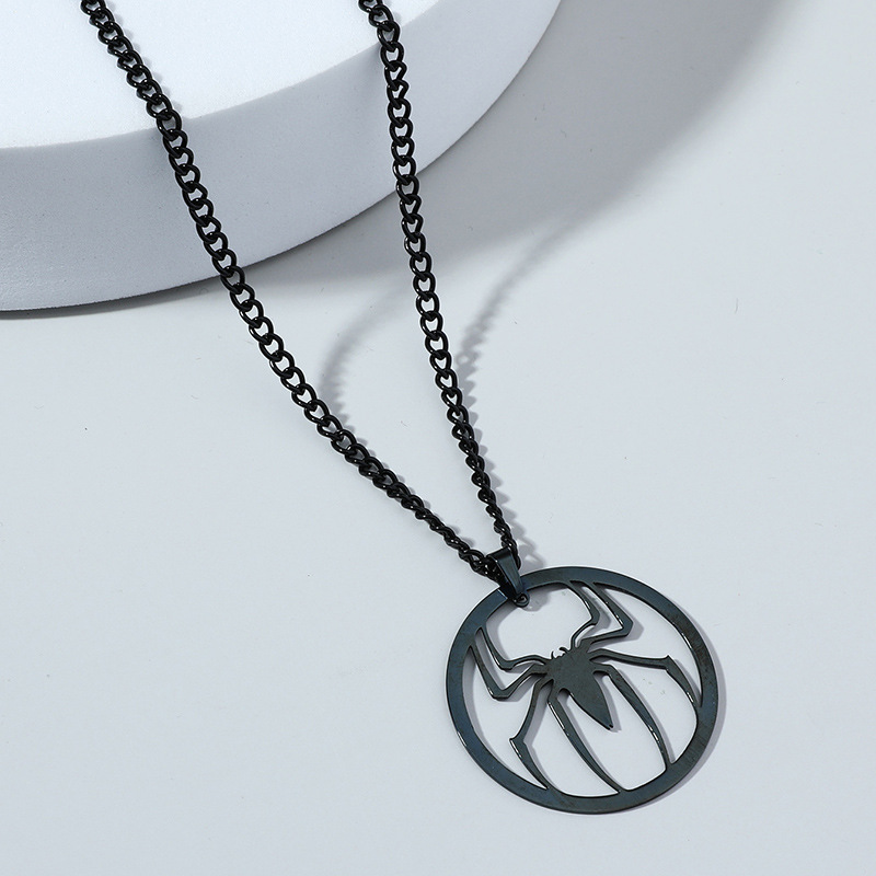 Europe And America Cross Border Ornament Creative New Horror Spider Pendant Stainless Steel Round Dark Halloween Necklace Accessories display picture 2