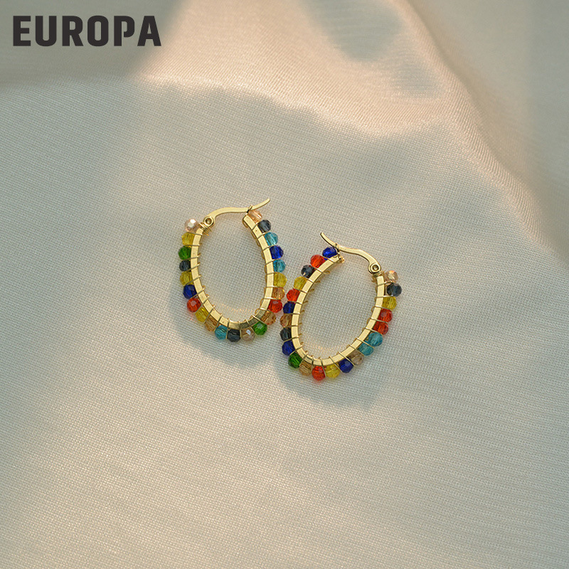 Fashion Crystal Bead Earrings Retro Colorful Stainless Steel Earrings display picture 2