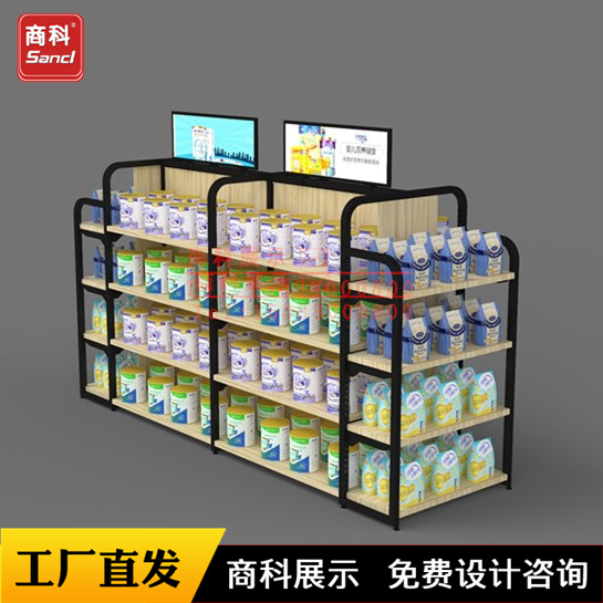 工厂定做新四柱便利店货架背板式层板零食精品百货超市中岛展示架