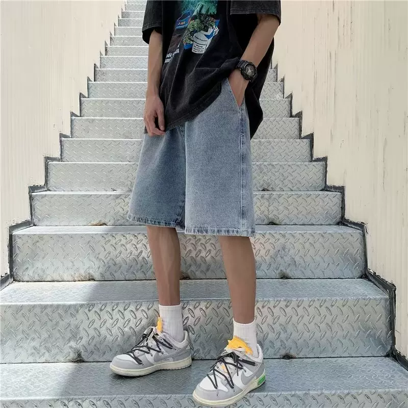 Джинсовая юбка-платье мужские шорты, свободные прямые oversize, хип‑хоп летний повседневный (S–3XL)