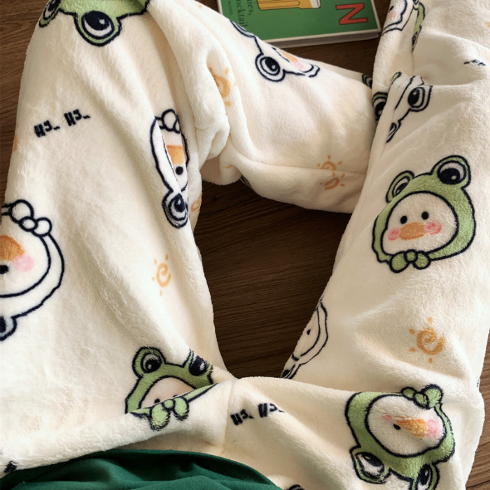 Invierno nuevo pijama de franela de dama dulce lindo y espeso de peluche dibujos animados Baby Esponja pantalones caseros para usar