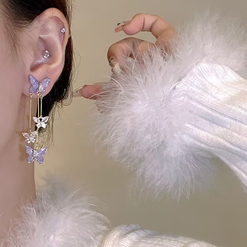 Copper Material Butterfly Pattern Women'S Gender 1 Pair Fairy Style Butterfly Copper Plating Drop Earrings